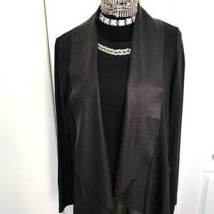 Black Faux Leather Draped Cardigan